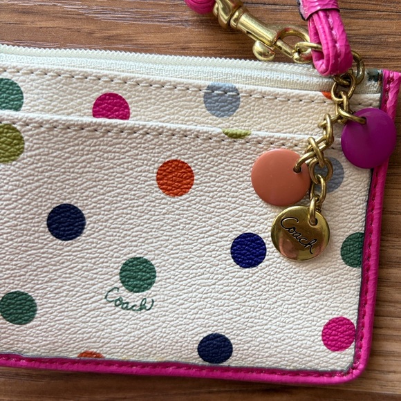 Coach Multicolor Polka Dot Card Holder with Pink Trim - Picture 3 of 7